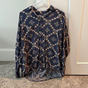 BDG Navy and Beige Geometric Button Down Shirt